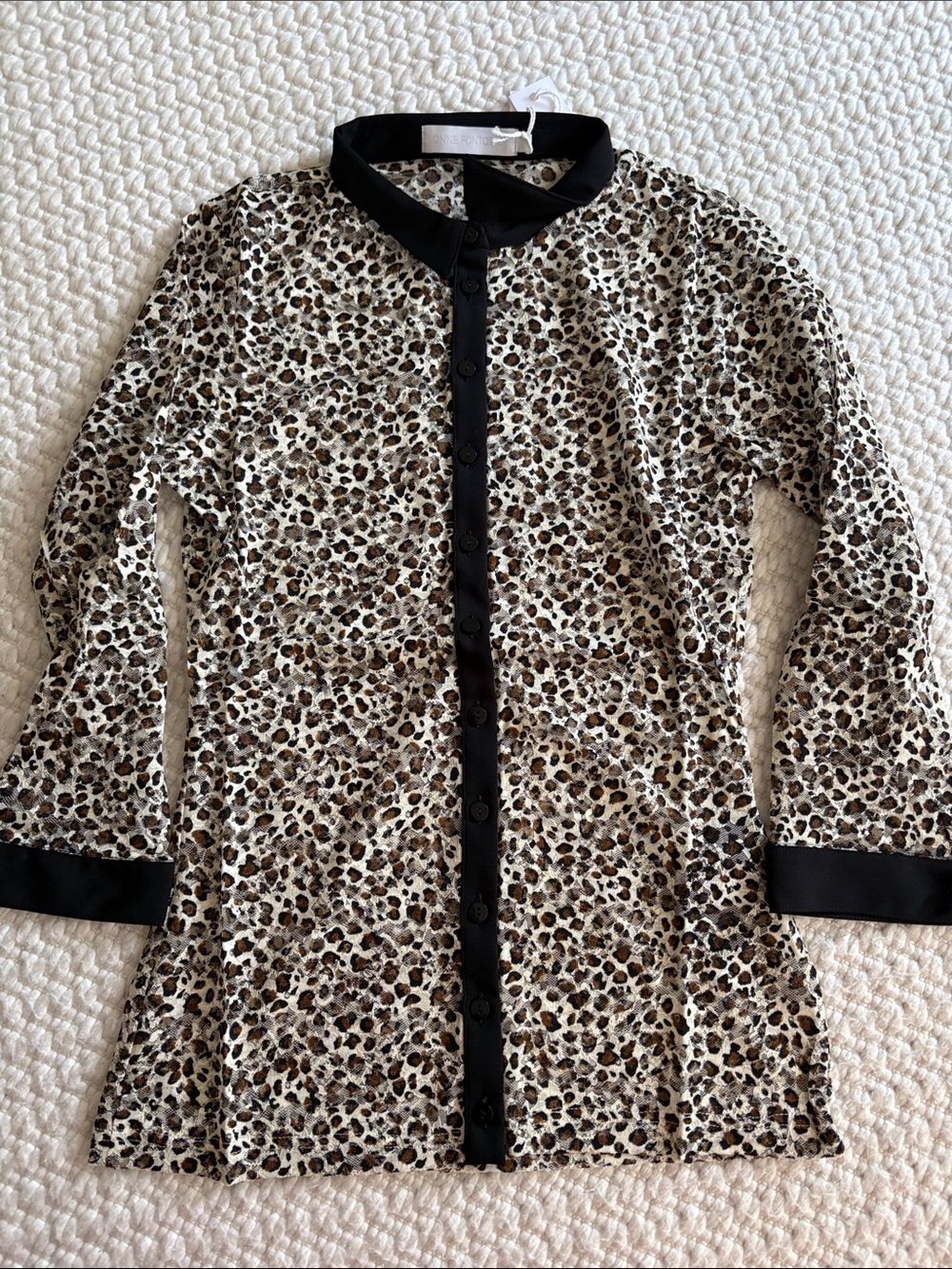 Anne Fontaine Leopard Print Button-Front Jacket with Black Trim 36